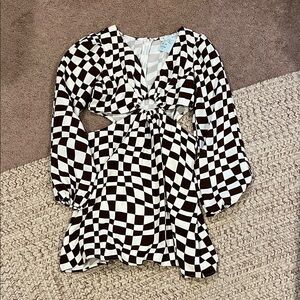 Brown and White Checkered Dress